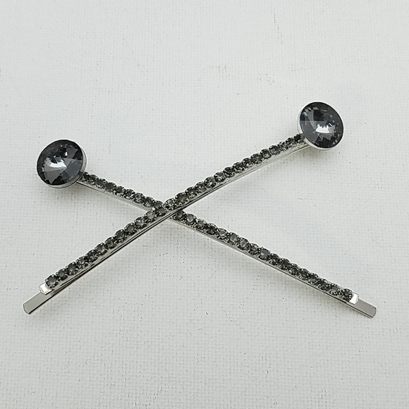 Smoky Stone & Rhinestone 4" Bobbin Pin Set of  2 - Picture 1 of 2